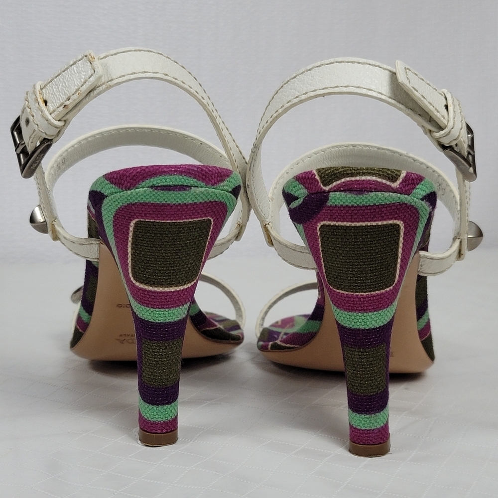 Prada Calzature Donna White Leather Cinghiale Viola Slingback Heel Sandals Sz 39 - Picture 5 of 12